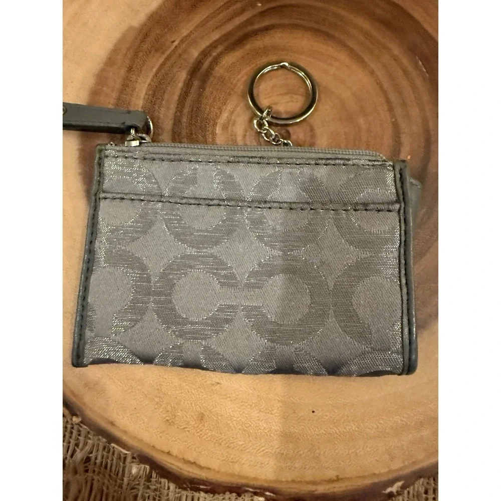 Vintage Y2K Coach Gray Op Art Signature Card Grey Key Coin Case Wallet Carriage